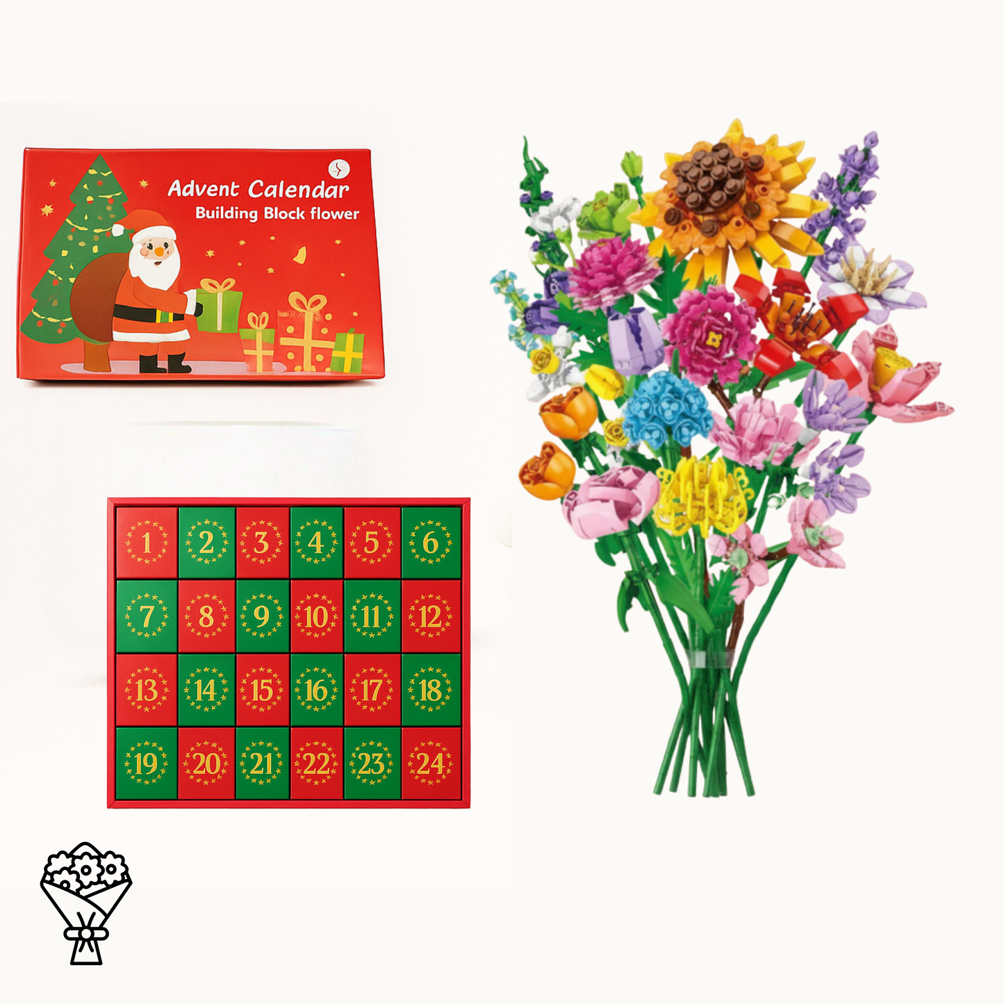 Klockowy kalendarz adwentowy – bukiet kwiatów