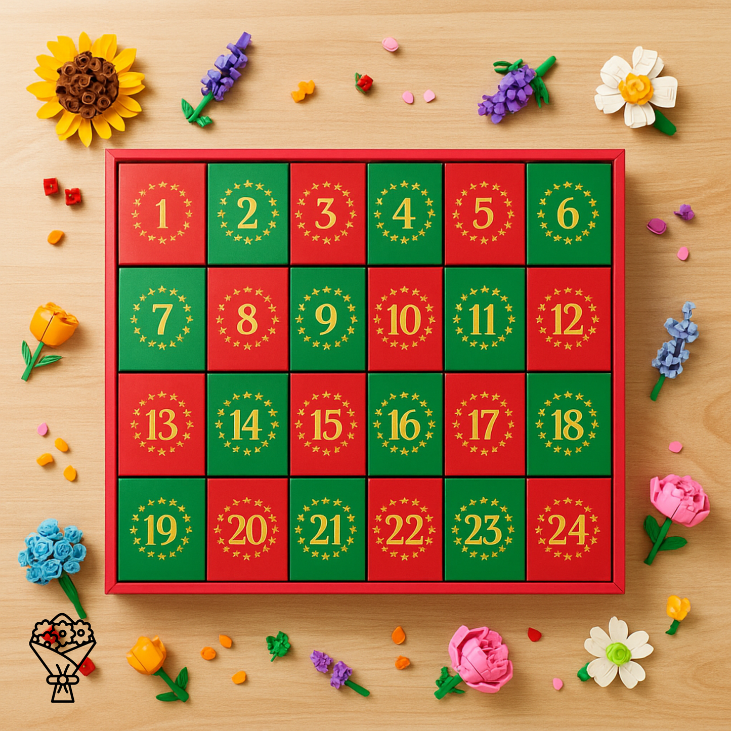 Klockowy kalendarz adwentowy – bukiet kwiatów
