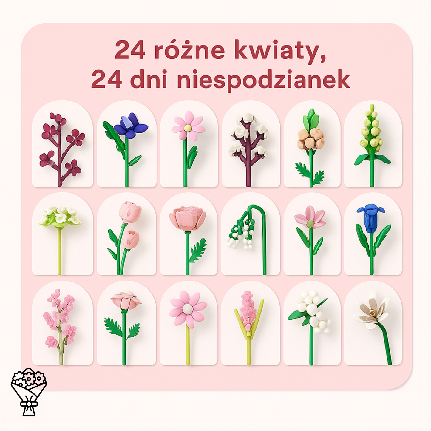 Klockowy kalendarz adwentowy – bukiet kwiatów